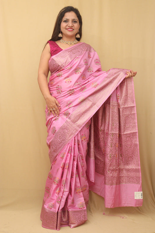 Pink Bhagalpur Silk Saree - Luxurion World