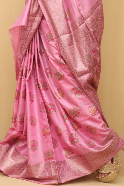 Pink Bhagalpur Silk Saree - Luxurion World