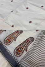 White Bhagalpur Embroidered Tussar Silk Saree