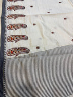 White Bhagalpur Embroidered Tussar Silk Saree