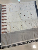 White Bhagalpur Embroidered Tussar Silk Saree