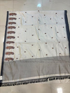 White Bhagalpur Embroidered Tussar Silk Saree