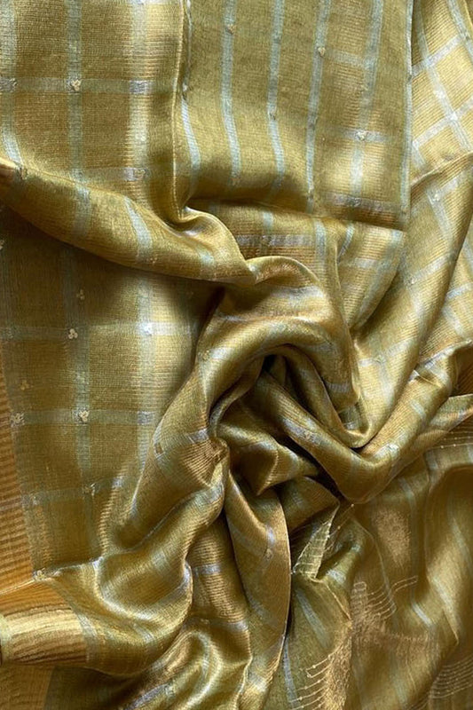 Pastel Tussar Tissue Silk Checkard Design Handloom Bhagalpur Saree - Luxurion World
