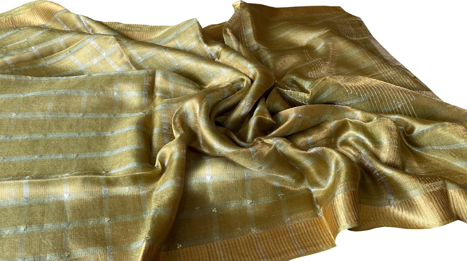 Pastel Tussar Tissue Silk Checkard Design Handloom Bhagalpur Saree - Luxurion World