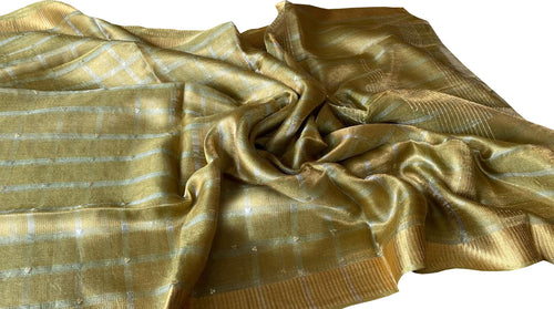 Pastel Tussar Tissue Silk Checkard Design Handloom Bhagalpur Saree - Luxurion World
