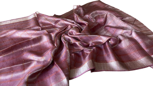 Pink Tussar Tissue Silk Checkard Design Handloom Bhagalpur Saree - Luxurion World