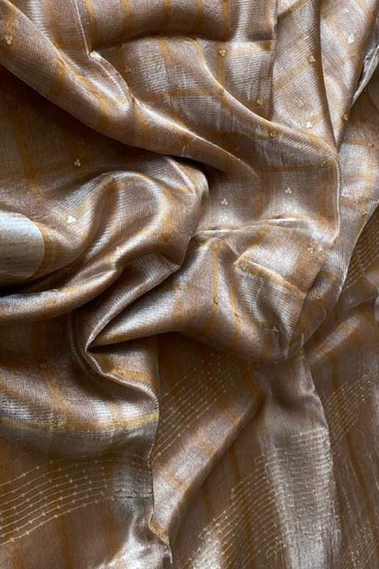 Pastel Tussar Tissue Silk Checkard Design Handloom Bhagalpur Saree - Luxurion World
