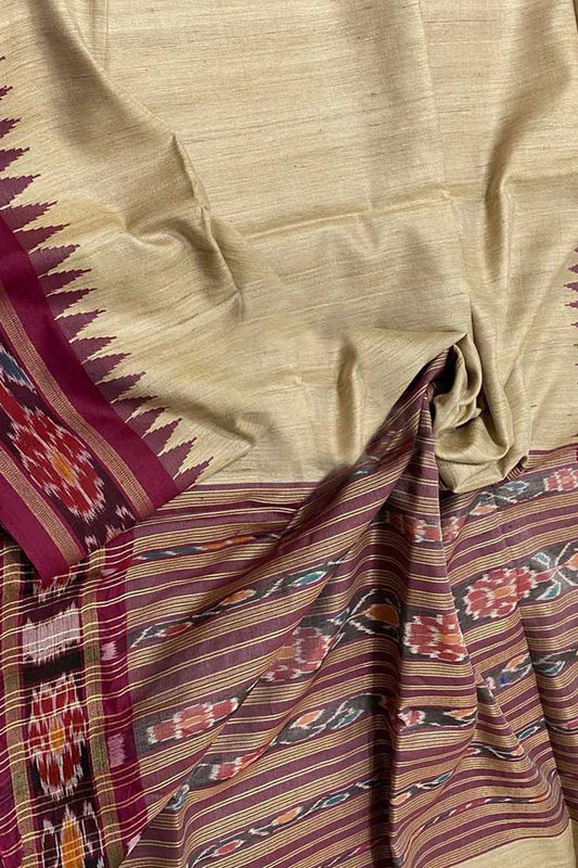 Pastel Tussar Silk Ikat Saree with Weaved Border