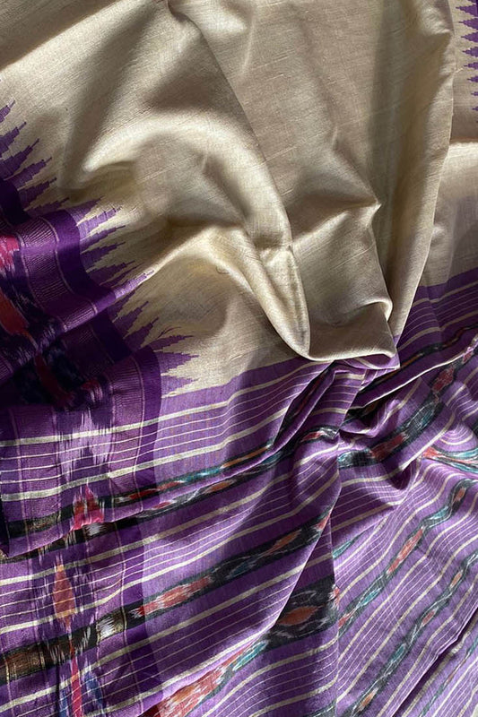 Pastel Tussar Silk Ikat Border Saree: Pure Elegance