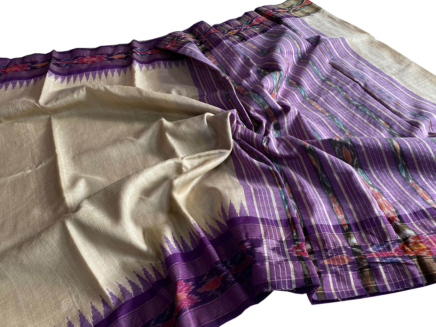 Pastel Tussar Silk Ikat Border Saree: Pure Elegance - Luxurion World