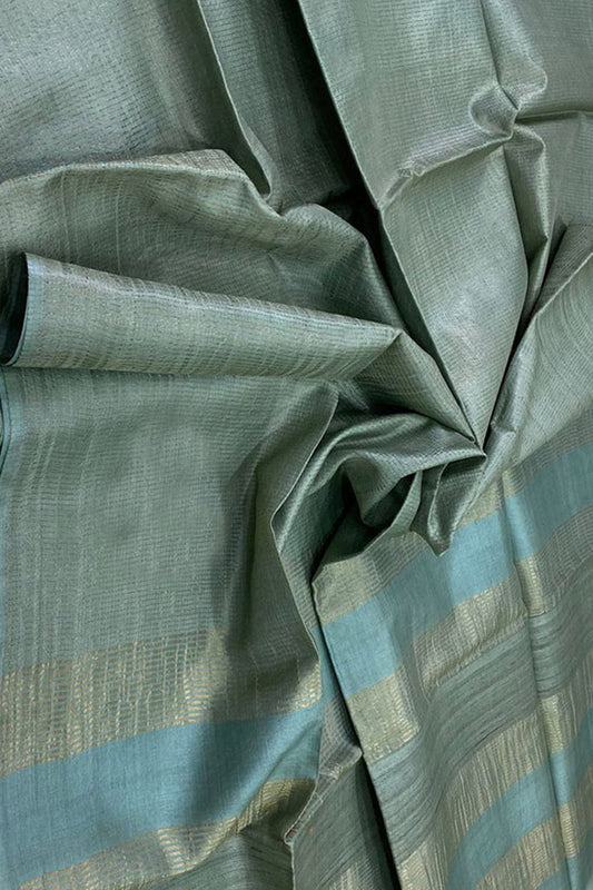 Elegant Blue Bhagalpur Tussar Tissue Checks Saree - Luxurion World