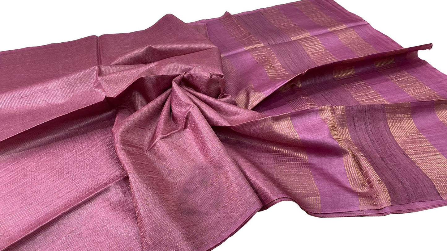 Stunning Pink Bhagalpur Handloom Tussar Saree - Luxurion World
