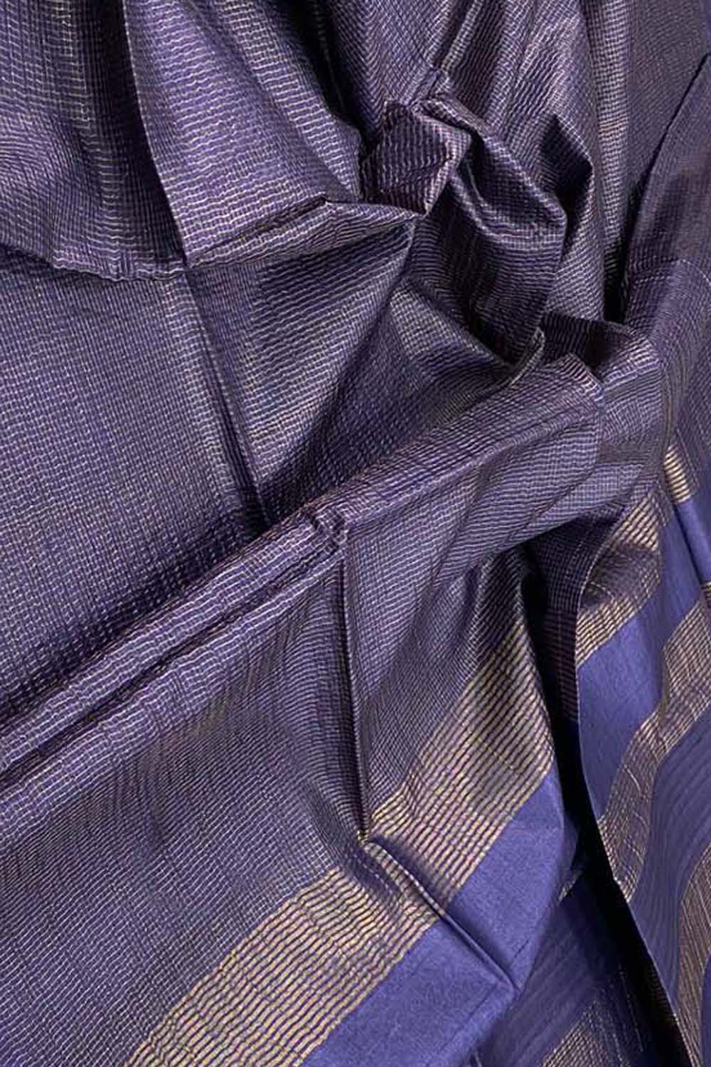 Elegant Purple Tussar Tissue Checks Saree - Luxurion World