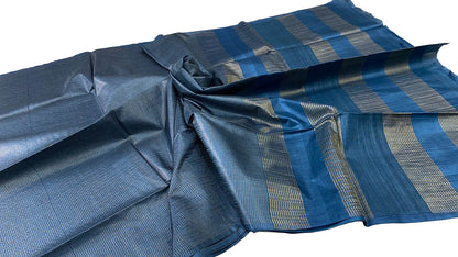 Blue Bhagalpur Handloom Tussar Tissue Checks Saree - Luxurion World