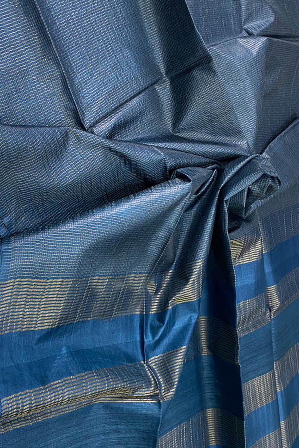 Blue Bhagalpur Handloom Tussar Tissue Checks Saree - Luxurion World