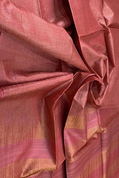 Stunning Pink Bhagalpur Tussar Tissue Checks Saree - Luxurion World