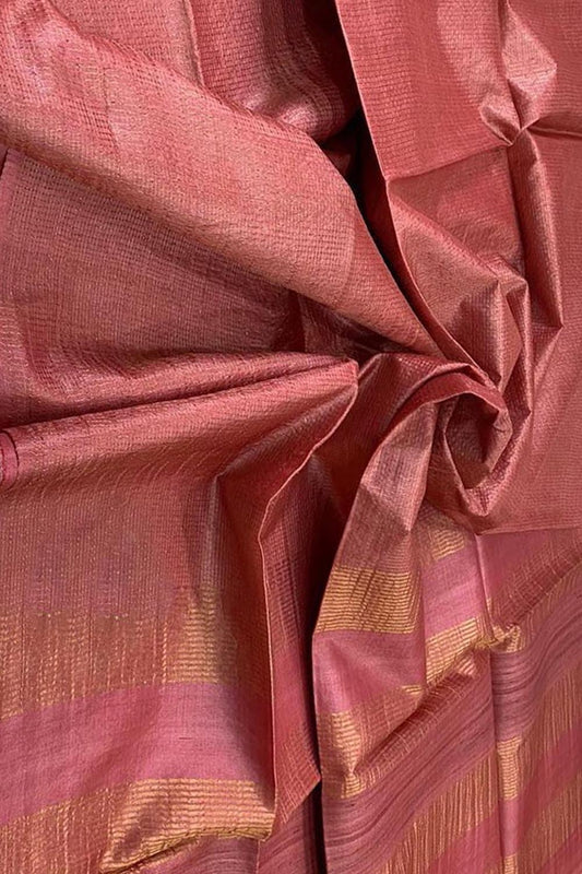 Stunning Pink Bhagalpur Tussar Tissue Checks Saree - Luxurion World