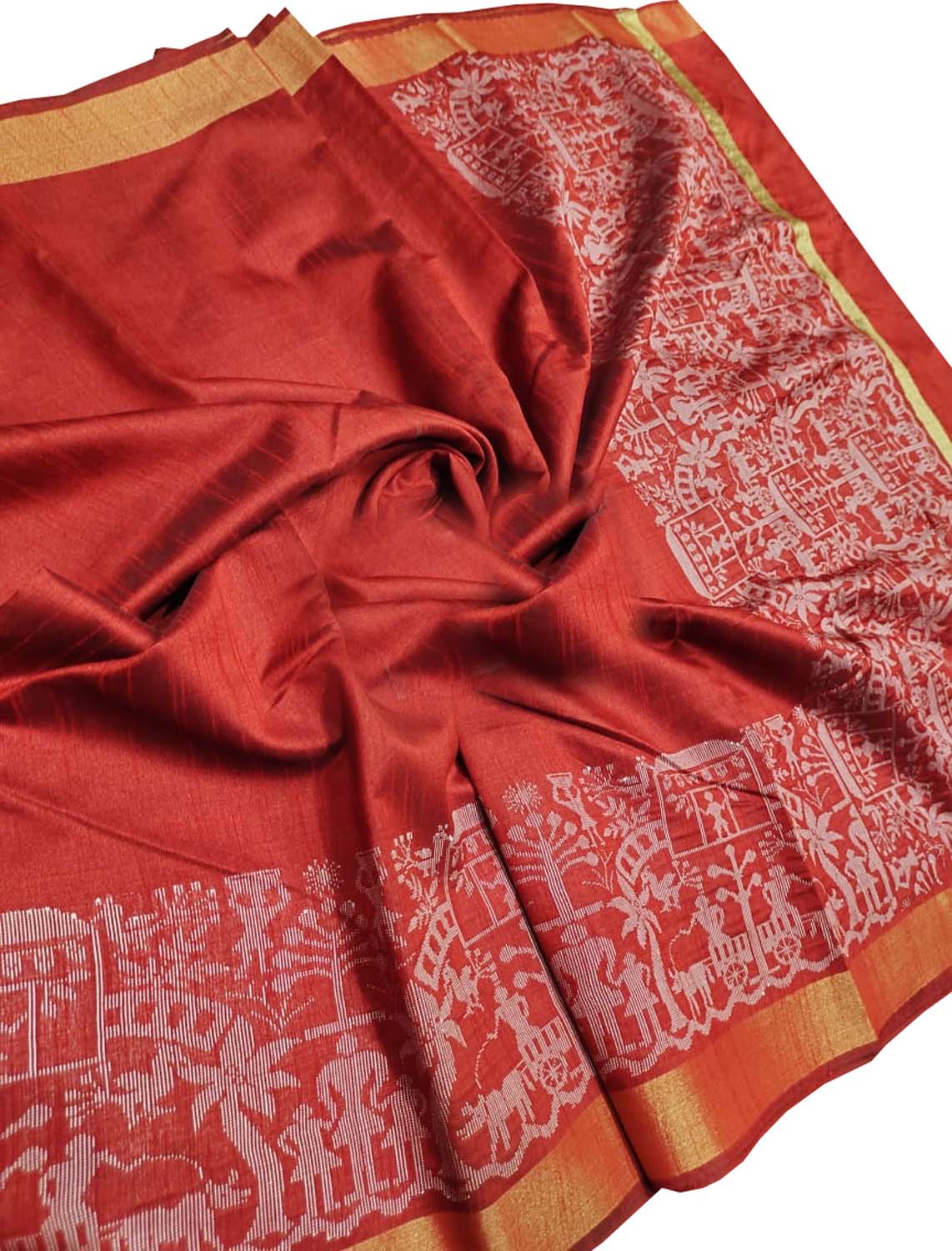 Vibrant Red Chattisgarh Handloom Silk Saree - Luxurion World