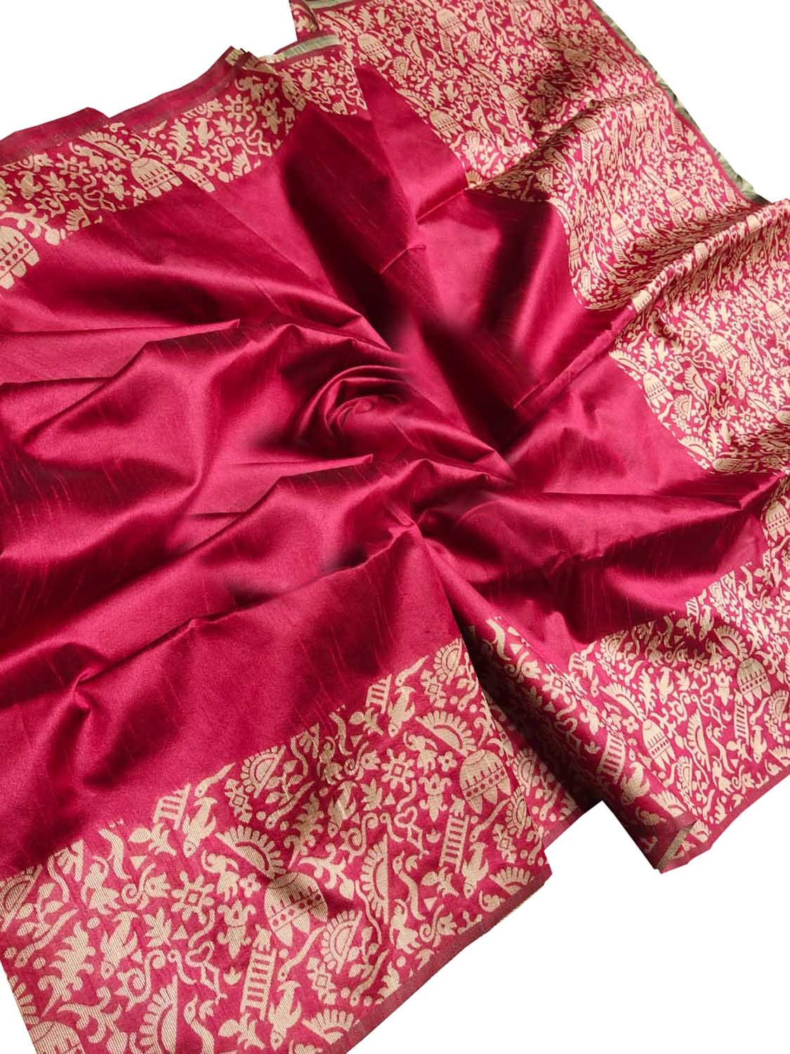 Chic Pink Chattisgarh Handloom Semi Raw Silk Saree - Luxurion World