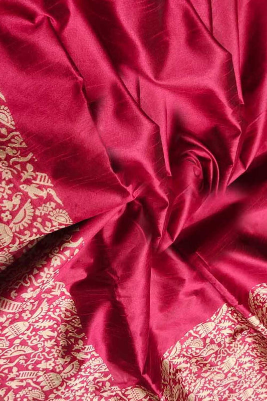 Chic Pink Chattisgarh Handloom Semi Raw Silk Saree - Luxurion World