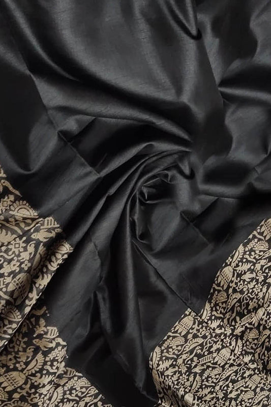 Exquisite Black Chattisgarh Handloom Silk Saree