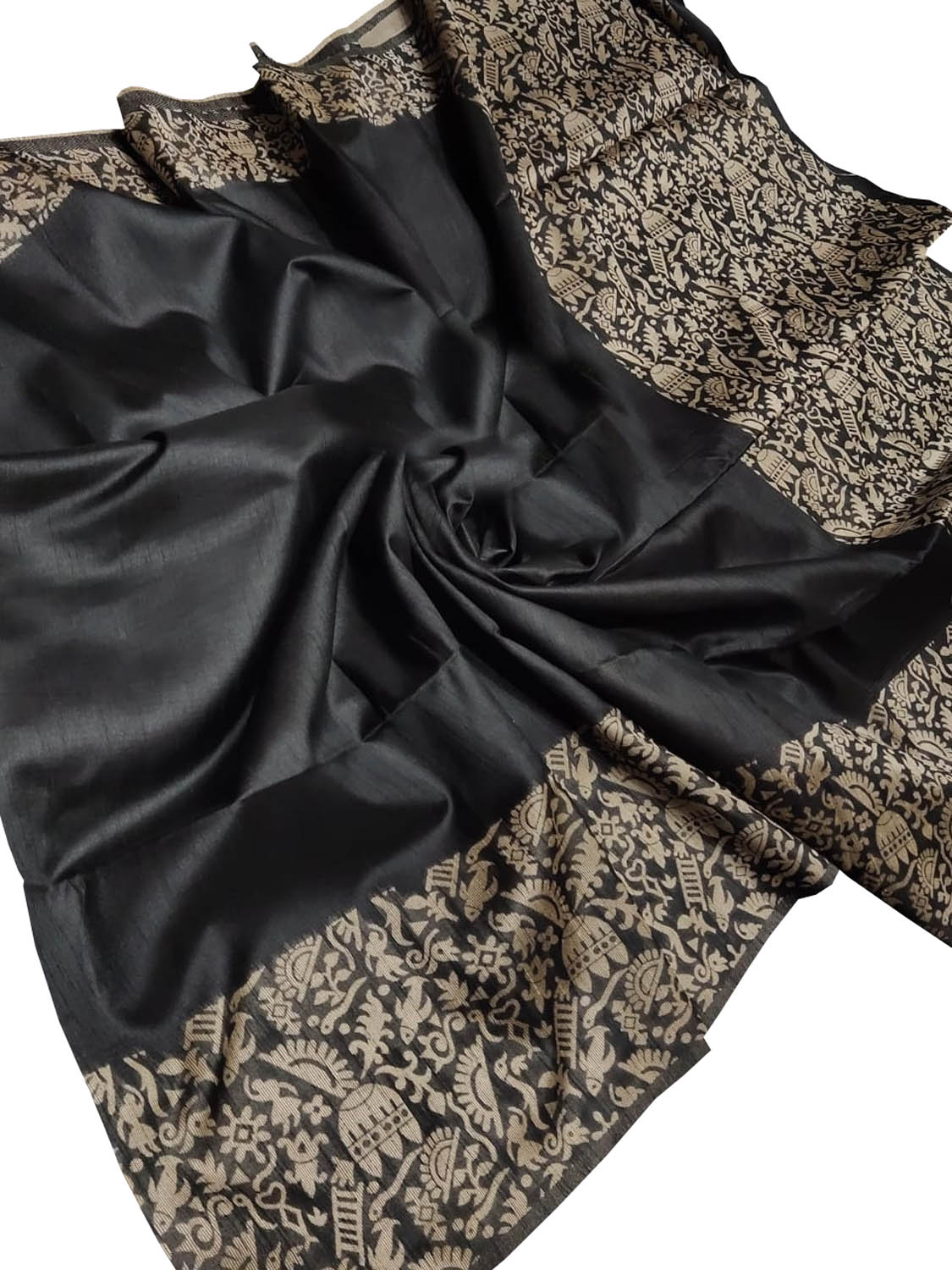 Exquisite Black Chattisgarh Handloom Silk Saree - Luxurion World