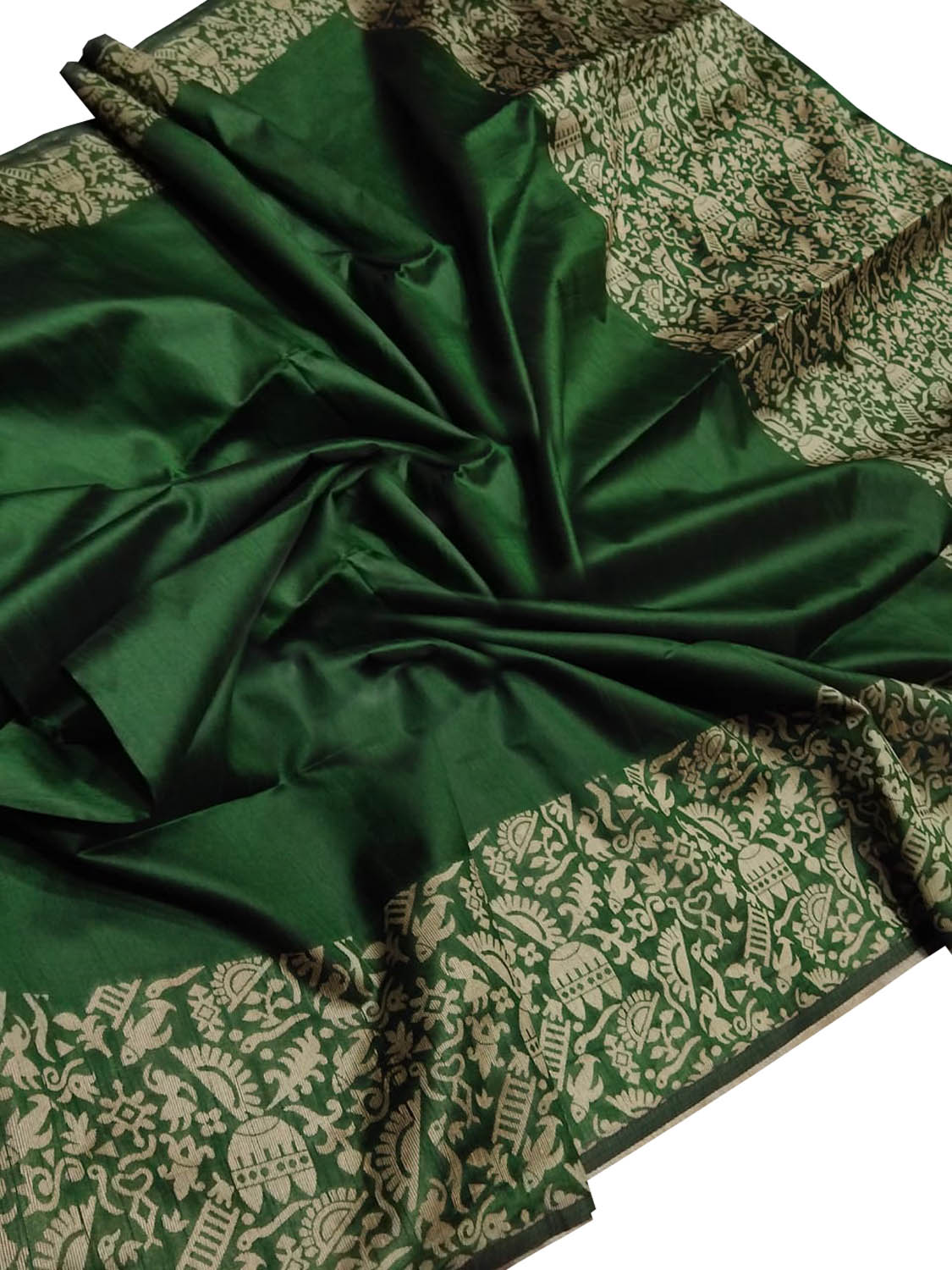 Ethically Made Green Chattisgarh Handloom Silk Saree - Luxurion World