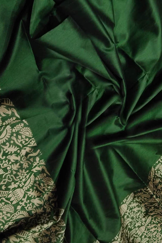 Ethically Made Green Chattisgarh Handloom Silk Saree - Luxurion World