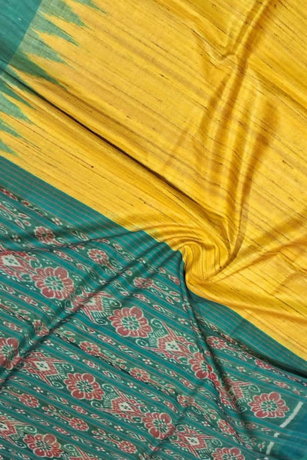 Yellow Bhagalpur Tussar Silk Ikat Saree - Luxurion World