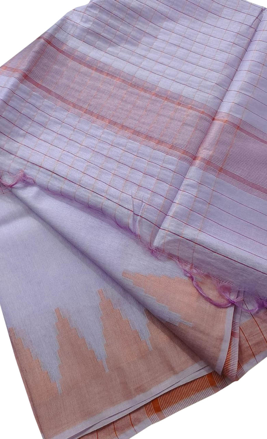 Purple Bhagalpur Handloom Kota Cotton Temple Border Saree - Luxurion World