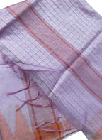 Purple Bhagalpur Handloom Kota Cotton Temple Border Saree - Luxurion World