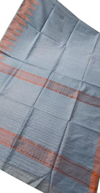 Grey Bhagalpur Handloom Kota Cotton Temple Border Saree - Luxurion World