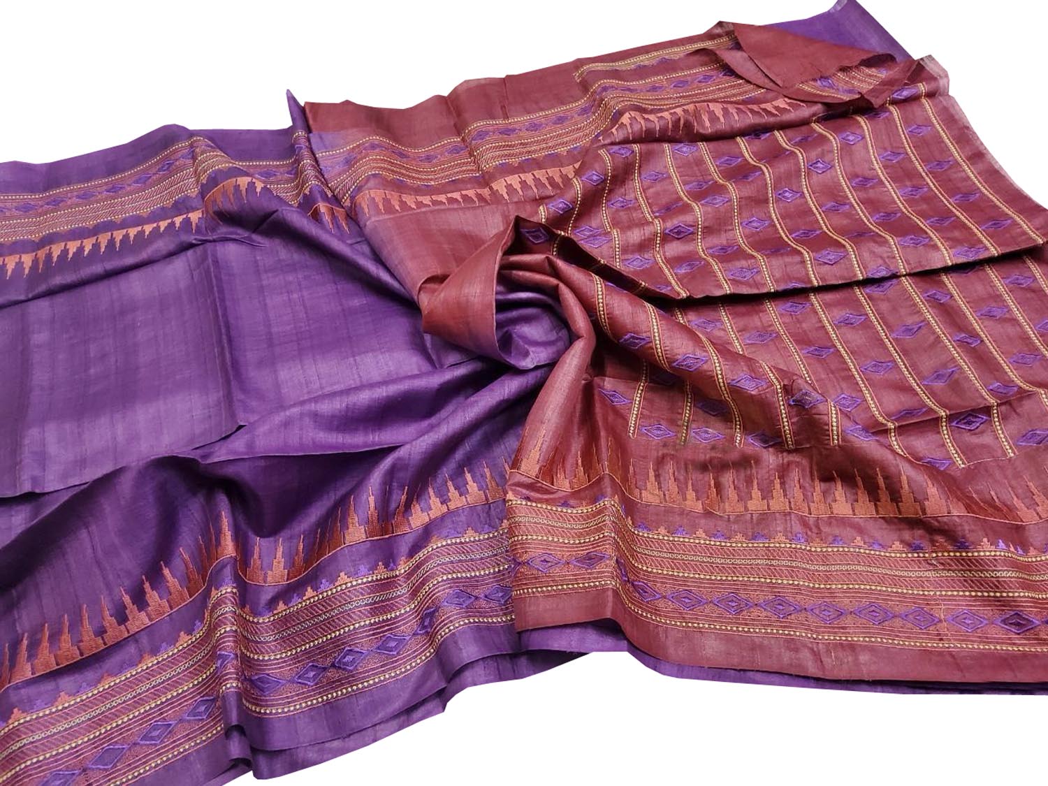 Elegant Purple Moonga Tussar Silk Embroidered Saree - Luxurion World