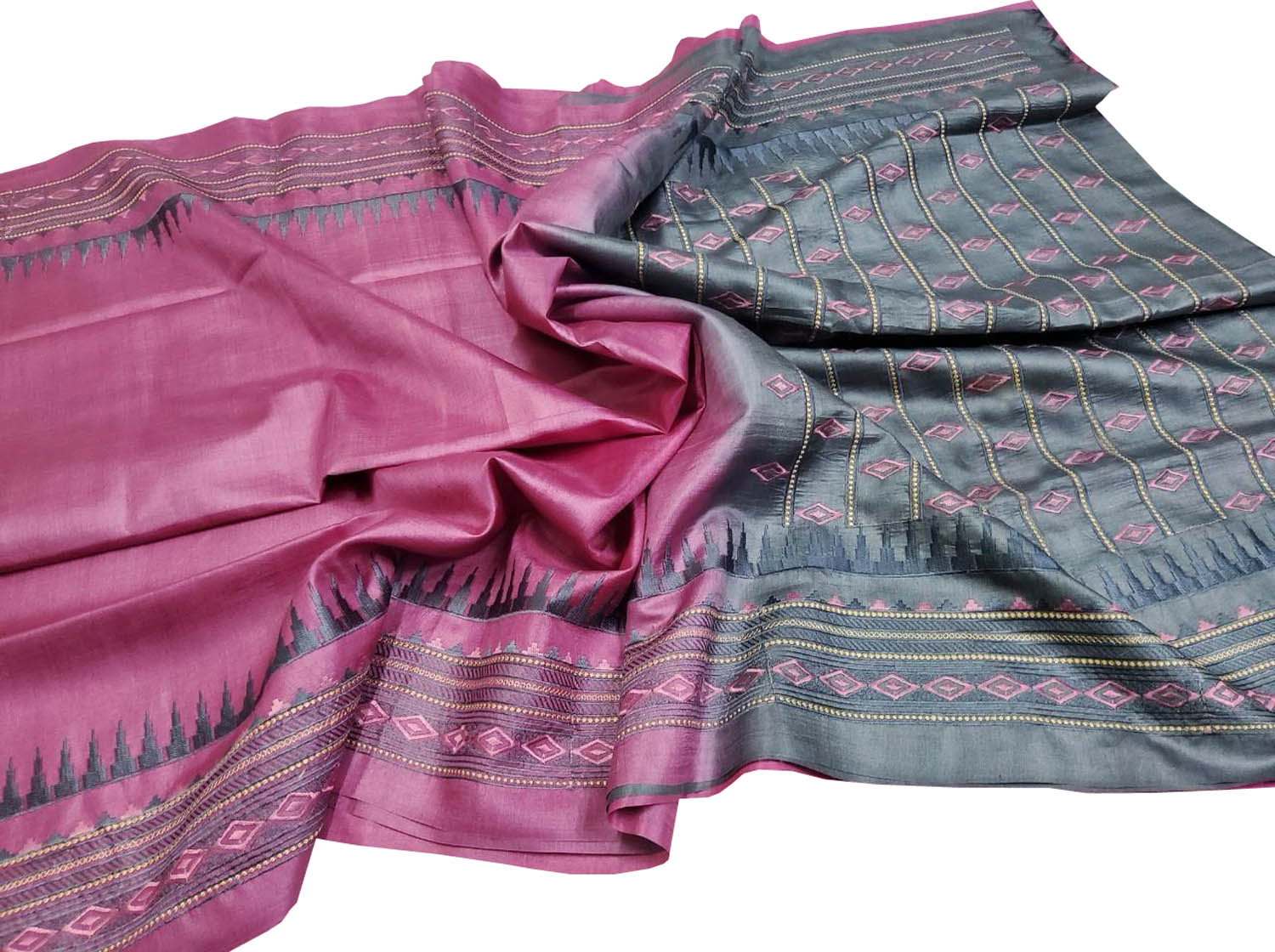Elegant Pink Moonga Tussar Silk Saree with Embroidery - Luxurion World
