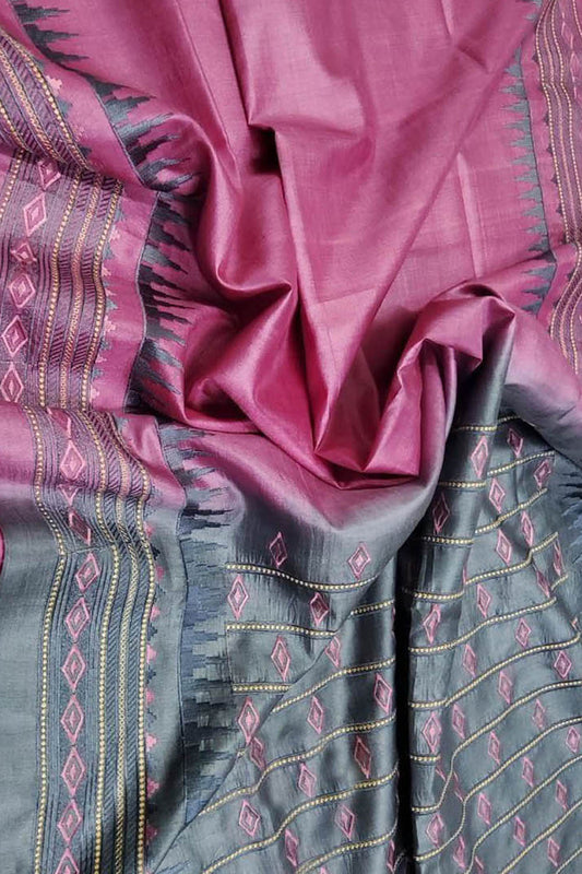 Elegant Pink Moonga Tussar Silk Saree with Embroidery