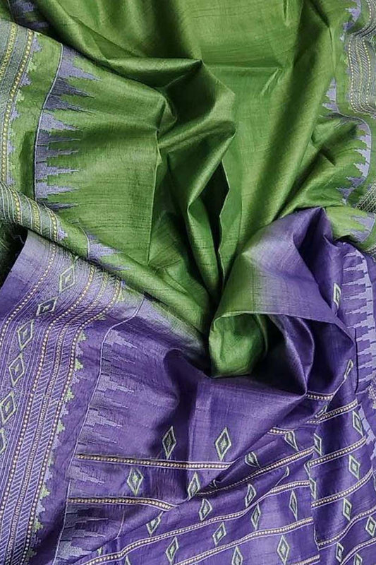 Elegant Green Moonga Tussar Silk Embroidered Saree