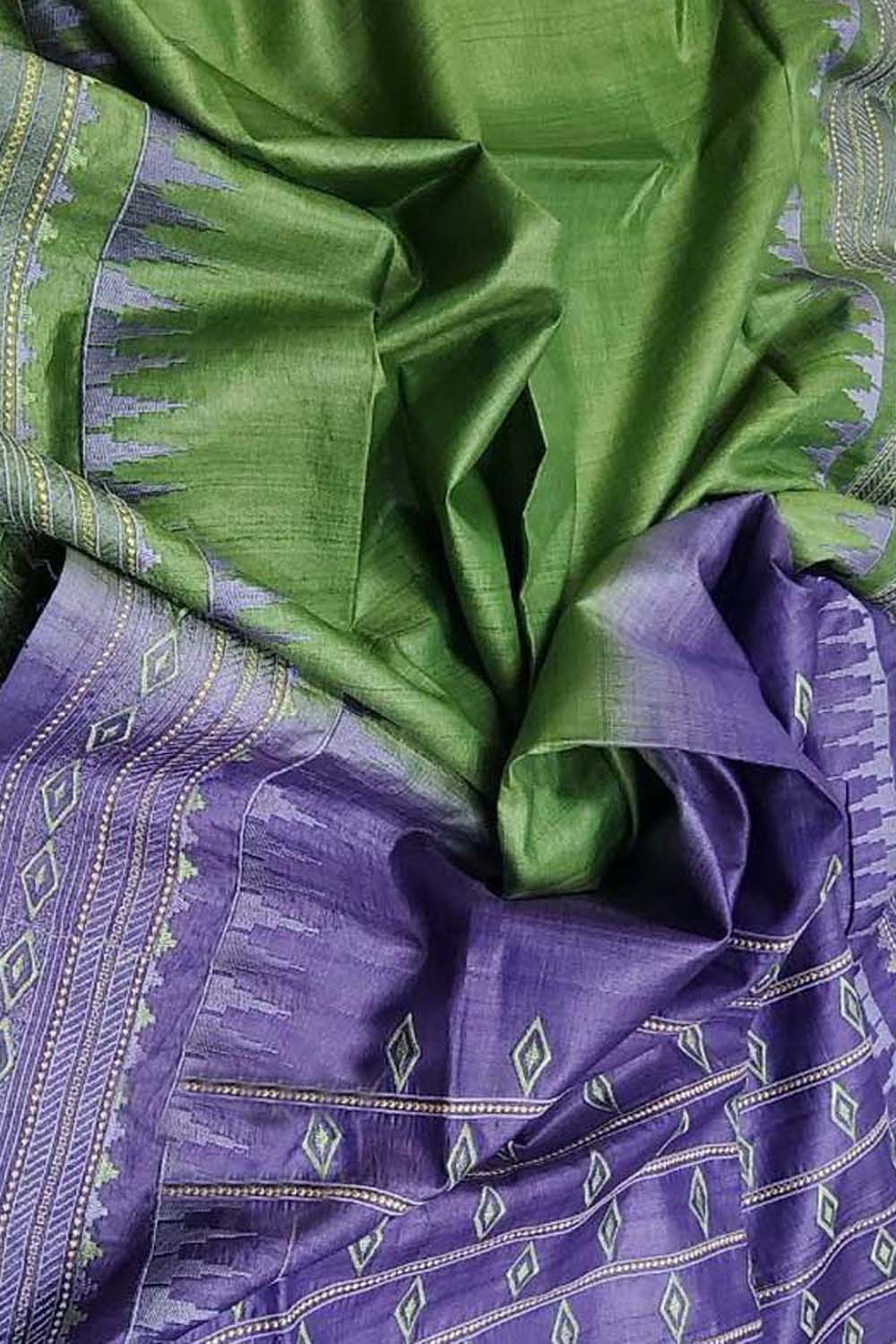 Elegant Green Moonga Tussar Silk Embroidered Saree - Luxurion World
