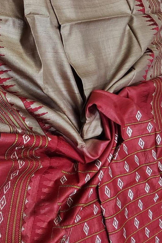 Elegant Pastel Moonga Tussar Silk Embroidered Saree