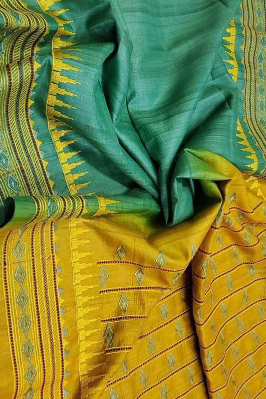 Elegant Green Moonga Tussar Silk Saree with Embroidery