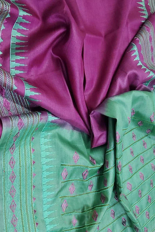 Elegant Pink Moonga Tussar Silk Embroidered Saree