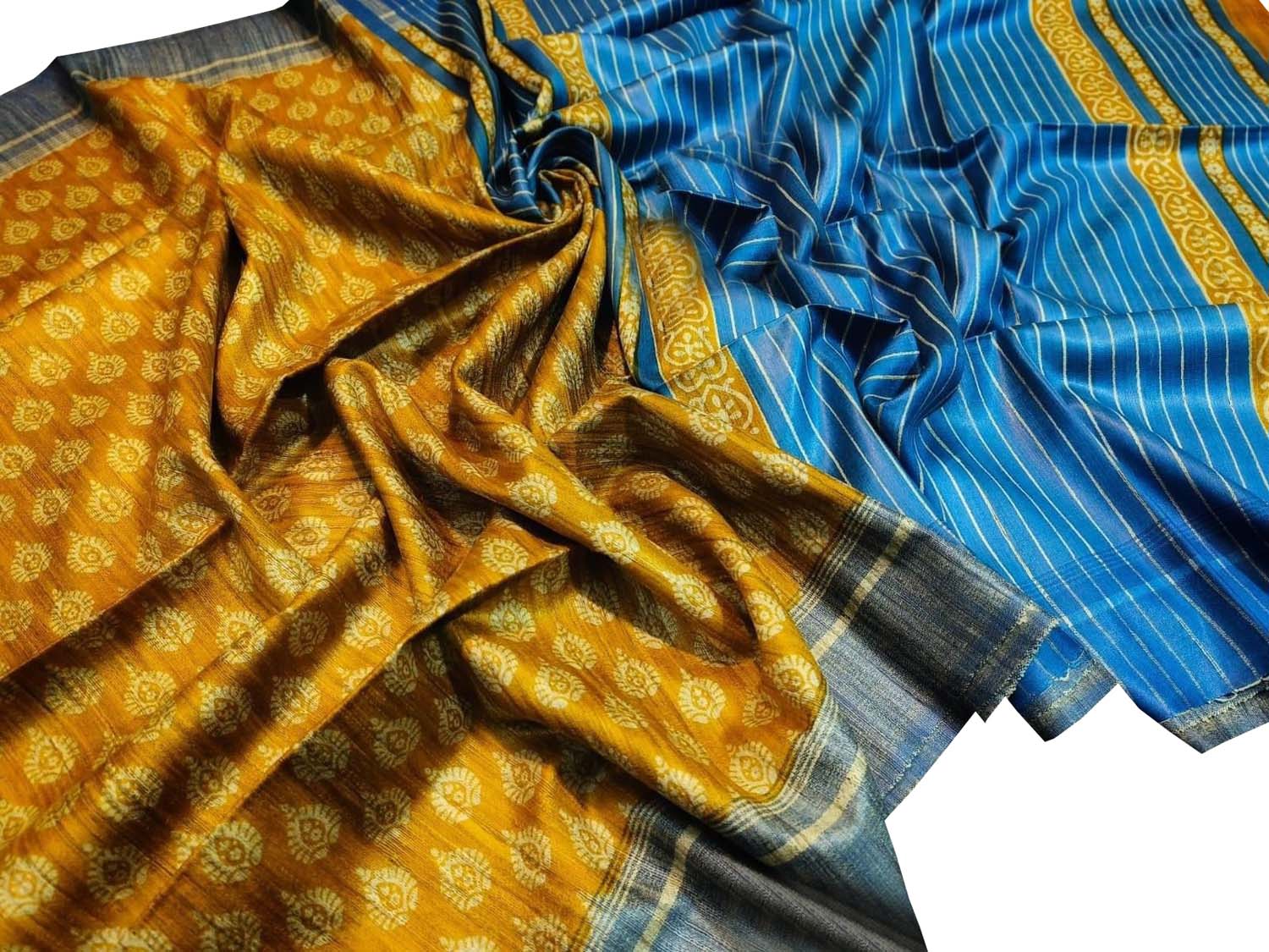 Yellow Bhagalpur Ghicha Tussar Silk Saree - Luxurion World
