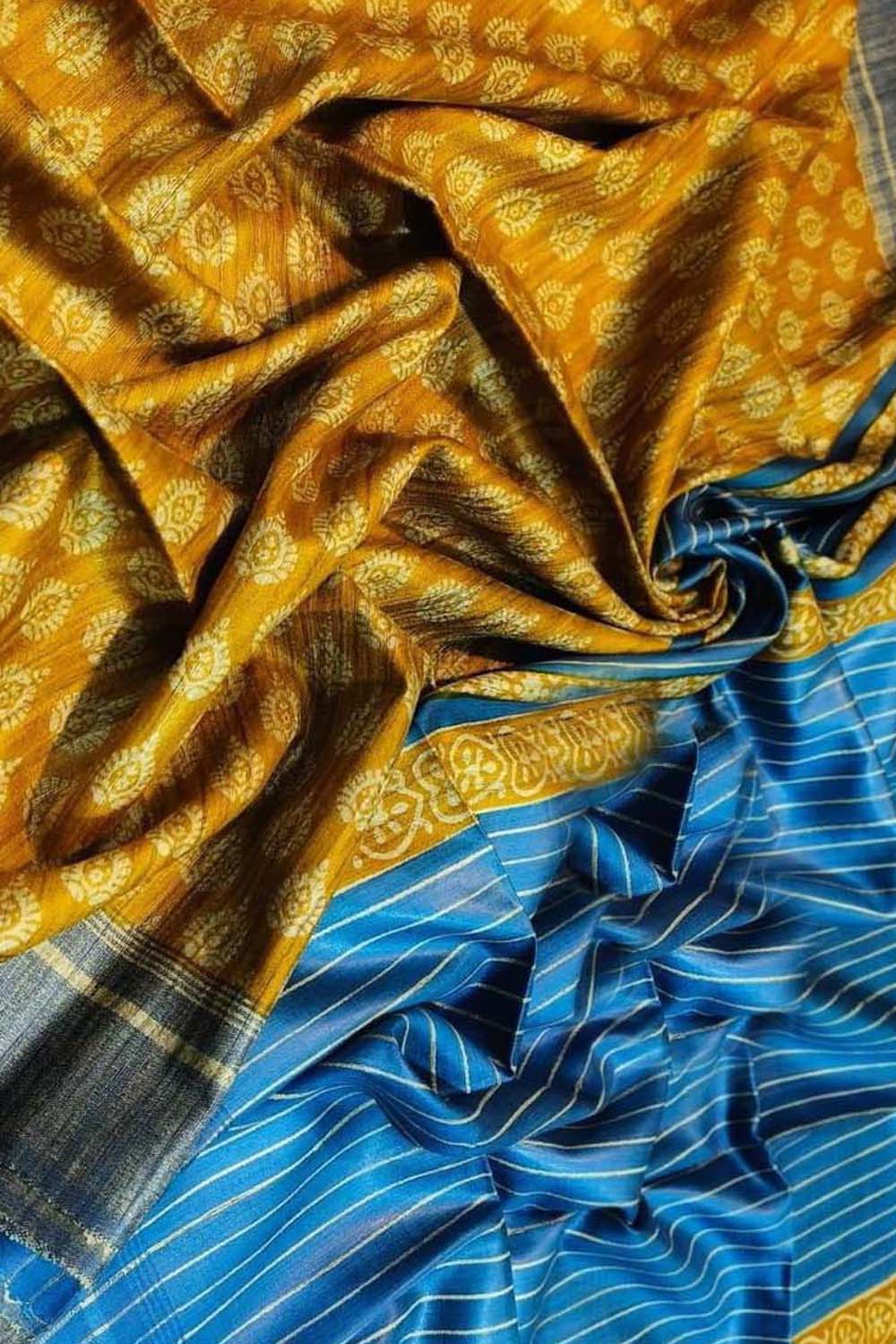 Yellow Bhagalpur Ghicha Tussar Silk Saree - Luxurion World