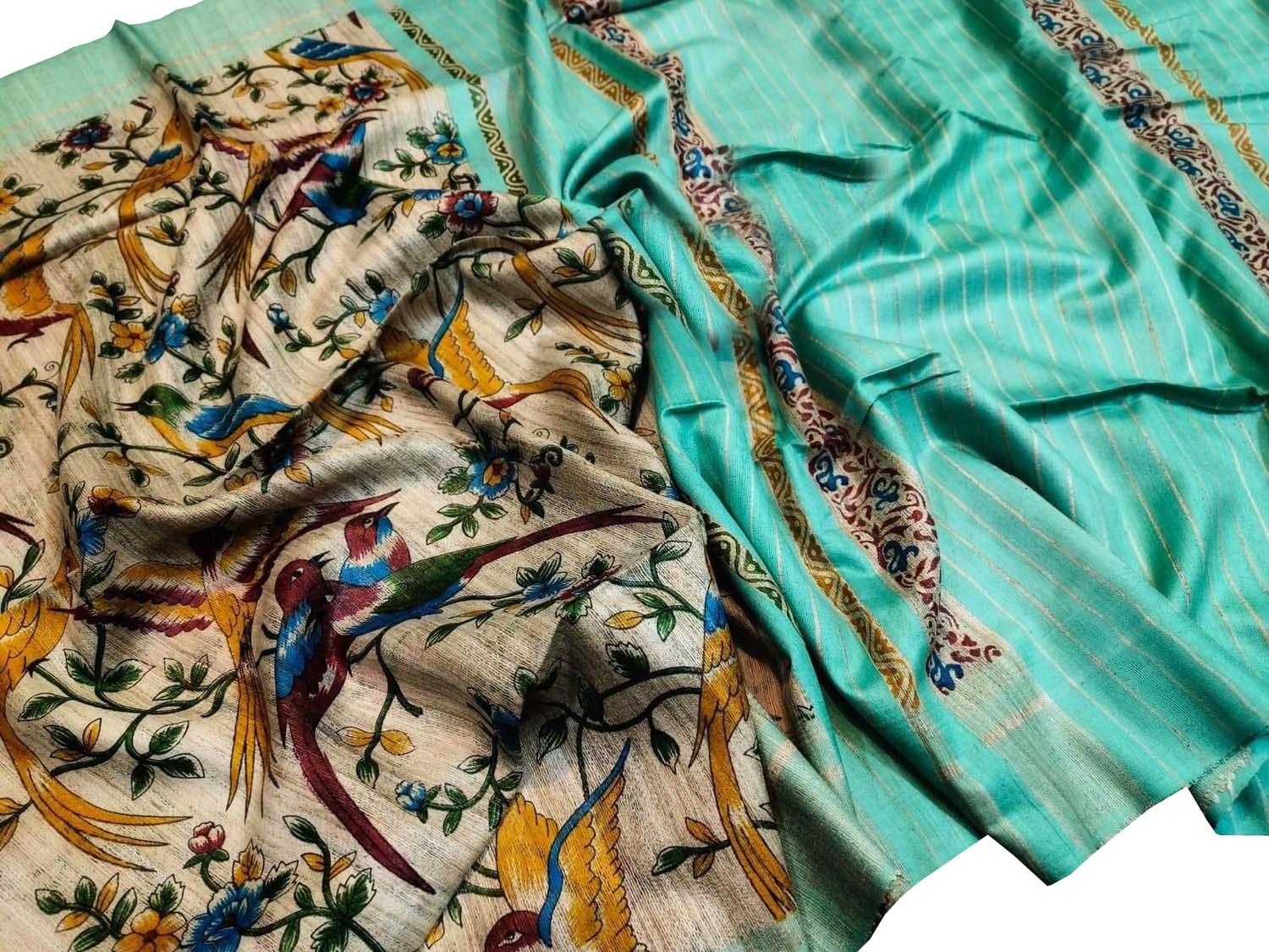 Pastel Ghicha Tussar Silk Block Printed Saree - Luxurion World