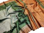 Elegant Grey Bhagalpur Silk Block Printed Saree - Luxurion World
