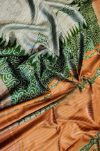 Elegant Grey Bhagalpur Silk Block Printed Saree - Luxurion World