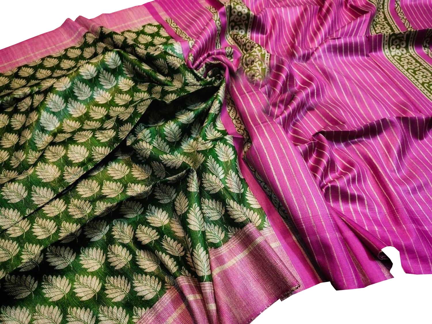 Green Bhagalpur Pure Ghicha Tussar Silk Saree - Luxurion World
