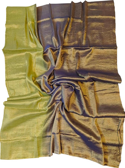 Stunning Green & Purple Bhagalpur Saree - Tissue Cotton - Luxurion World