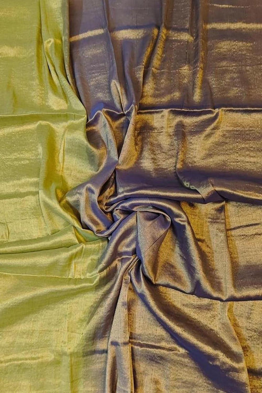 Stunning Green & Purple Bhagalpur Saree - Tissue Cotton - Luxurion World