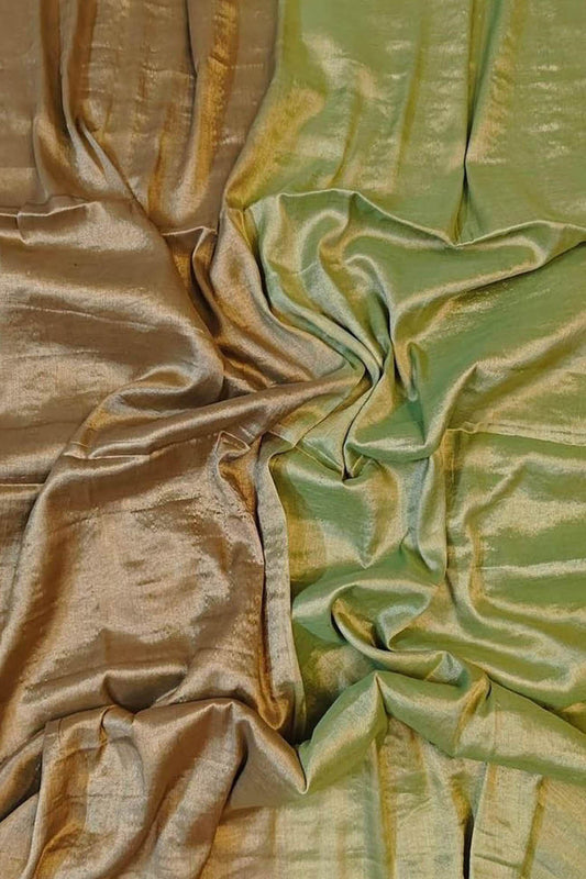 Pastel Green Bhagalpur Tissue Cotton Saree