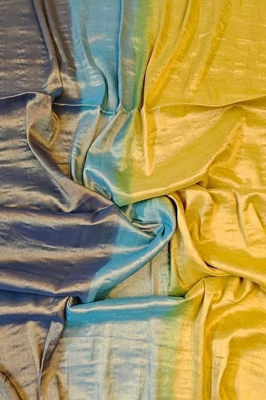 Vibrant Bhagalpur Tissue Cotton Saree - Multicolor - Luxurion World